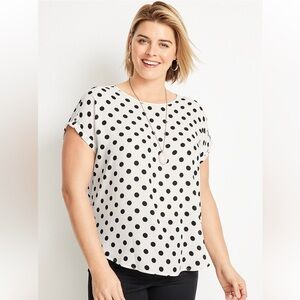 Maurices Delton Polka Dot Zipper Back Blouse Black White Casual Lightweight XXL